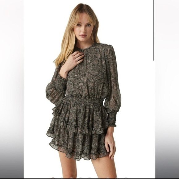 MISA LOS ANGELES Camila Long Sleeves Mini Dress, Paisley Shimmer, large nwt - Picture 1 of 12